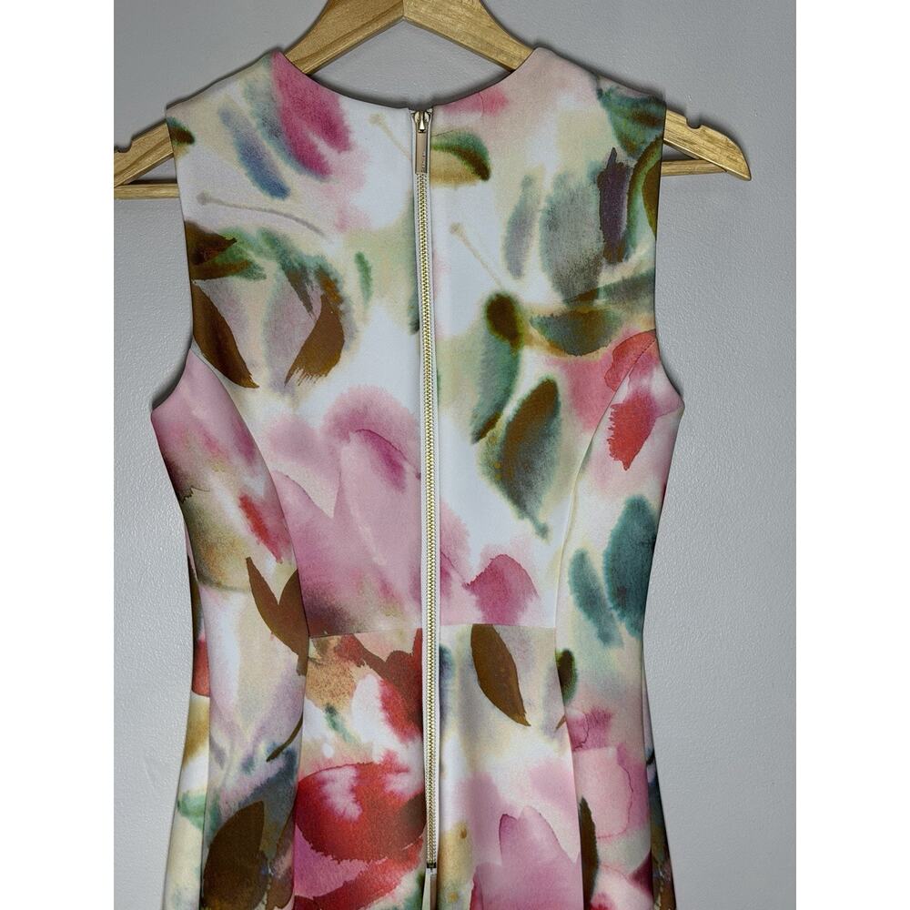 Calvin Klein Scuba Sheath Dress Size 2 Pink Floral Sleeveless Work Cocktail - Picture 5 of 12